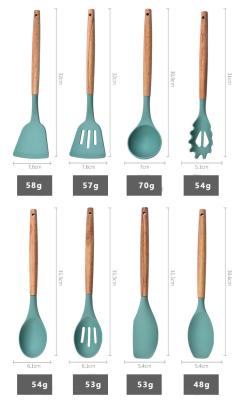 China Resistente a altas temperaturas y no tóxico Kitchen personalizado mango de madera silicona utensilios de cocina 12 piezas en venta