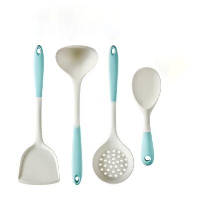 China Precio mayorista utensilios de cocina de silicona, cucharas, palas, utensilios de cocina de dos colores sin pegamento, conjunto de 4 piezas de utensilios de cocina en venta