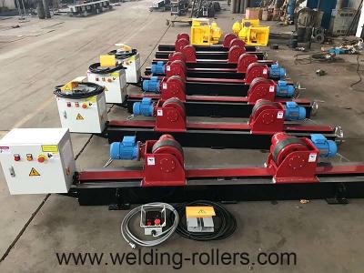 China Lead Screw Pipe Welding Rotator Rubber And Steel Wheel Welding Roller Beds 20T Load Capacity for sale