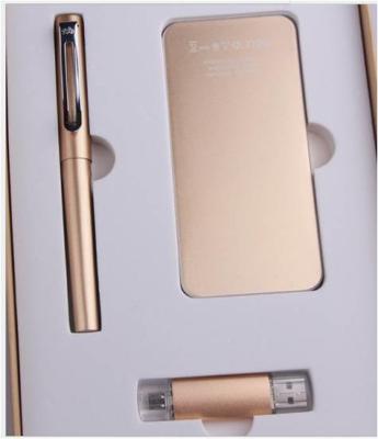 China High Quality Metal Roller Pen USD Flash Disk Pen With Stationery Gift Power Bank Set for sale