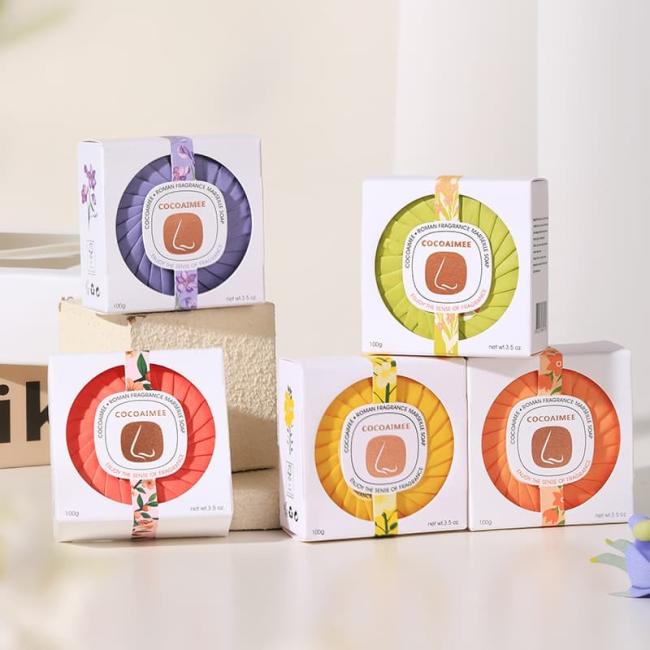 Roman Perfumed Marseille Soap product view showing round design and packaging