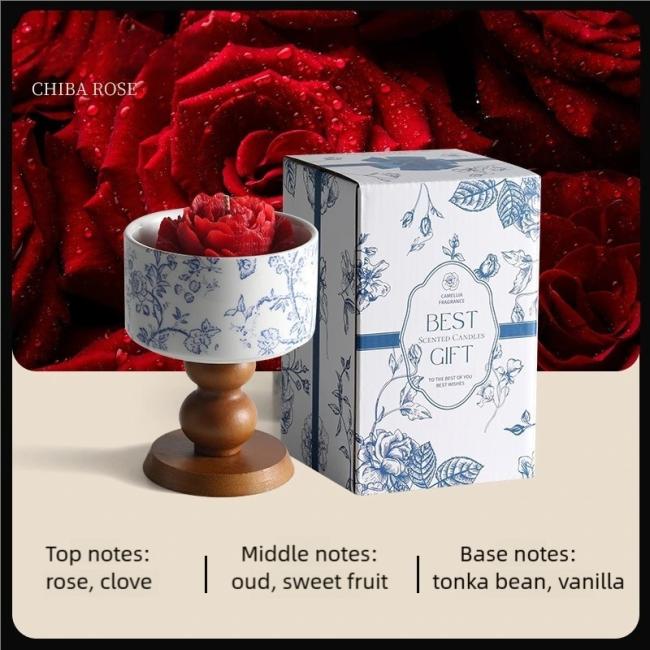 Complete camellia porcelain cup scented candle gift set presentation
