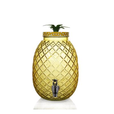 China New 4.5L Pineapple Colored Glass Juice Beverage Dispenser Jar with Tap for sale