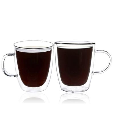 China 300ml 350ml Hot Selling High Borosilicate Handle Heat Resistant Double Wall Clear Coffee Glass for sale