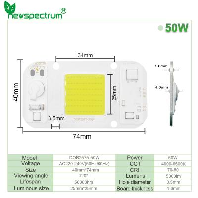 China Driverless AC COB Led Chip 50w Size 40mm For DIY Floodlight Grow Light for sale