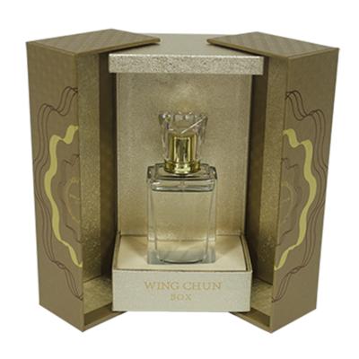 China Double Open Perfume Box Custom Pearl / Gold Paper Glitter UV Coating for sale