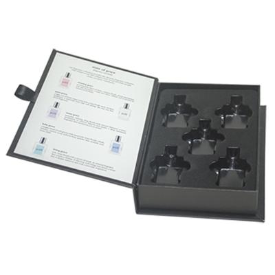 China Black Matte Flip Top Luxury Perfume Box Packaging Turned Edge Ribbion Rope Tabs for sale