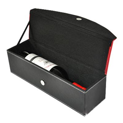 China Leather Wine Gift Packaging Box With Button Closure And Ribbion Stand for sale
