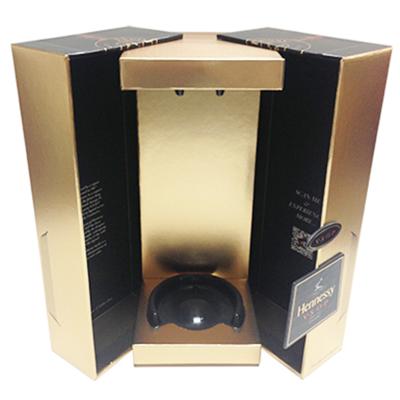 China Luxury Gold Paper Double Door Wine Packaging Box With Base for sale