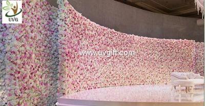China UVG 16ft long curved artificial flower backdrop wall in silk roses for wedding stage decoration CHR1106 for sale