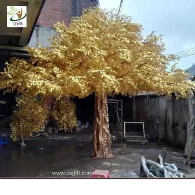 China UVG 4m tall living gold banyan leaves artificial trees for outdoors GRE056 for sale