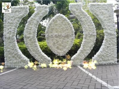 China UVG luxury dream wedding flower arch in artificial rose and hydrangea for stage backdrop decoration CHR1146 for sale