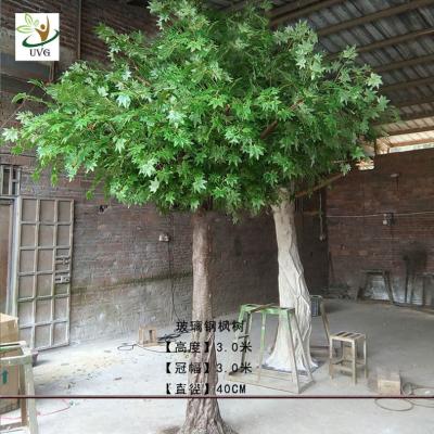 China UVG high simulation fiberglass indoor fake trees with green imitation maple leaves for party decoration GRE073 for sale