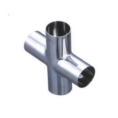 China DIN 3A ISO BPE Sanitary Stainless Steel Four Way Pipe Butt Weld Four Way Cross for sale