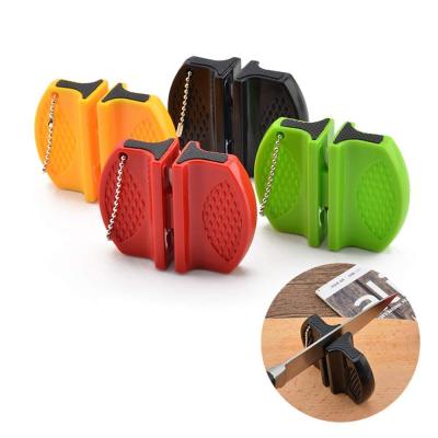 China Yellow 2 Slot Outdoor Knife Sharpener With Chain Sports Camping Hiking Superhard for sale