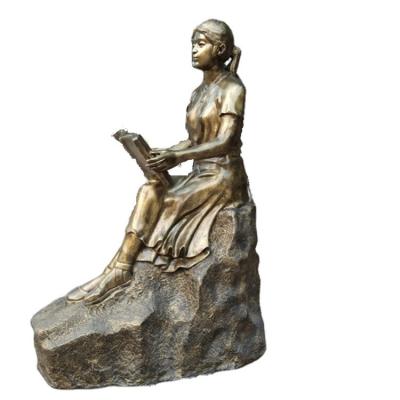 China Bronze Statue Reading Book Decorative Metal Sculpture Reading Garden Statues for sale