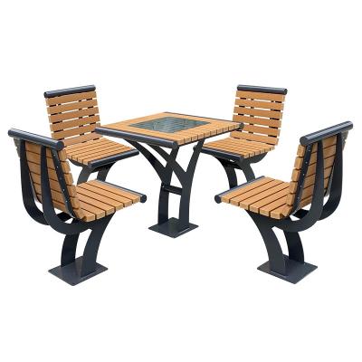 中国 Outdoor Park Table And Bench Set Stainless Steel Wood Table With 4 Seat 販売のため