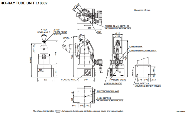 Hamamatsu L10801 X-ray Source dimensional outline diagram