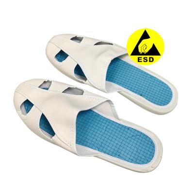 China White ESD Antistatic Work Shoes 4 Holes PVC Sole+PU Upper Industrial Slipper for sale