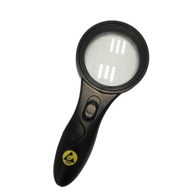 China Anti Static ESD Safe Handheld Magnifier 62mm Dia. Lens 5X LED Light 2 Batteries Needed for sale