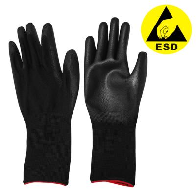 China Lengthen Anti Static Gloves Polyester Black ESD PU Palm Coated for sale