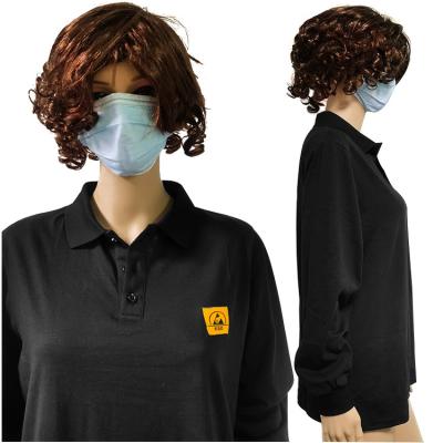China Cleanroom Washable Anti Static Polo Shirts Long Sleeve PLUS Sizes for sale