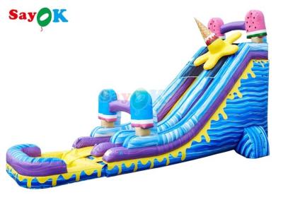 China Blue Ice Cream Theme Inflatable Slide Popsicle Inflatable Waterslide With Pool for sale