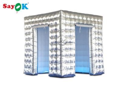 China Portable Photo Booth Silver Inflatable Cube Photo Booth With Two Doors For Trade Show for sale