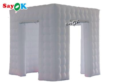 China Event Booth Displays 2.5m 8.25ft White Portable 3 Door Cube Photo Booth Tent Inflatable With Led Light for sale