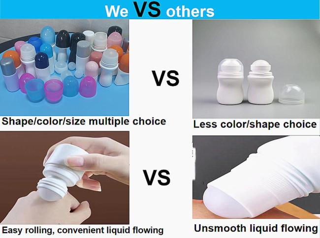Plastic Roller Bottles 50ml 60ml Empty Refillable Roll on Deodorant Bottle Travel Roller Ball Bottles with Black Cap