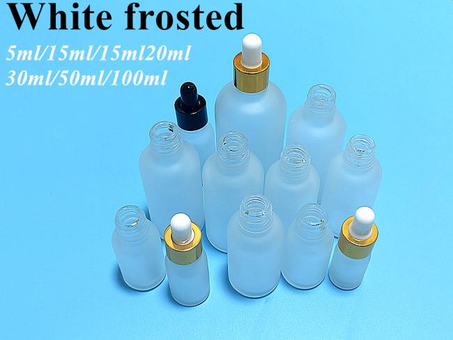 Wholesale Cheap 1oz 2oz 5ml 10ml 15ml 20ml 30ml 50ml White Frosted Essential Oil Glass Dropper Bottle for Perfume Serum Use