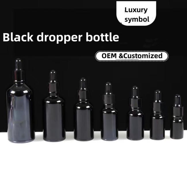 Wholesale Cheap Essential Oil Package 5ml 10ml 15ml 20ml 30ml 50ml Black Glass Dropper Bottle with Childproof Cap