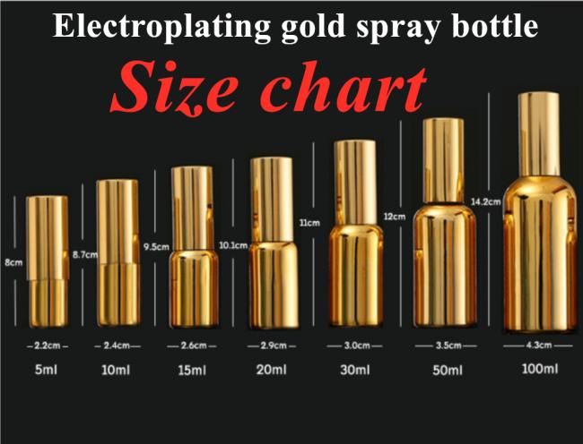 High Quality Luxury Shiny Gold UV Electroplate Serum Essential Oil Glass Dropper Bottle with Spray Head