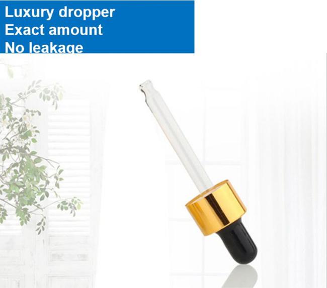 Hot Sale 10ml 20ml 50ml Electroplated Gold Essential Oil Glass Dropper Bottle with Godld Childproof Cap