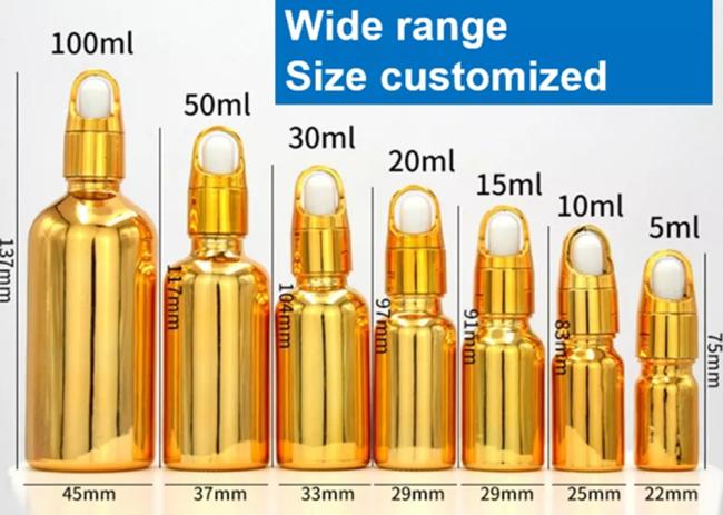 10ml 20ml 30ml 50ml Empty UV Gold Coating Empty Serum Essential Oil Glass Dropper Bottle