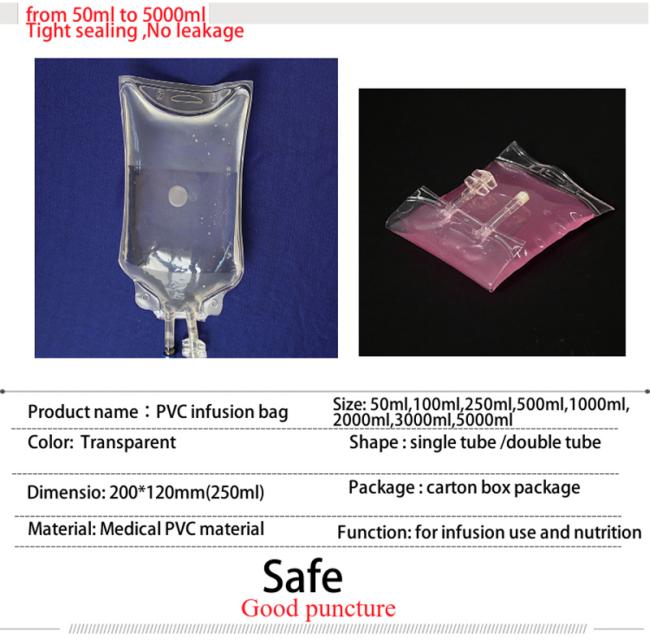 Hot Sale Large Volume 5000ml 7mm Disposable PVC Infusion IV Bag with Double Port