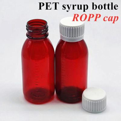 China 100ml 120ml Cough Syrup Bottle Oral Liquid Plastic Bottle PET Empty Round Amber Syrup Plastic Bottle for sale