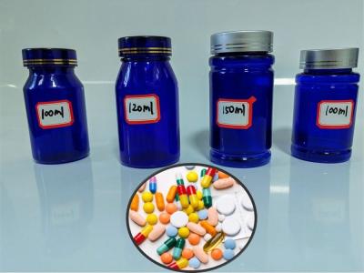 China 100cc 120cc Plastic Bottle for Pills Capsules Transparent Blue PET Refillable Plastic Solid Powder Pill Medicine bottle for sale