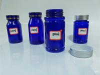 Quality Plastic blue PET 100ml Capsule Pill Bottle with Silver Screw Cap Medicine for sale