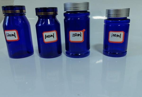 Quality Pharmaceutical 100ml 120ml 175ml Blue PET Plastic Pill Capsule Bottle Health Care tablet medicine Bottle with Screw Cap for sale