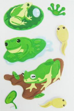 China Soft Fuzzy PVC Kids Puffy Stickers Light Green Cartoon Frog Shape Eco Friendly for sale