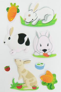 China La forma divertida del conejo 3D de las etiquetas engomadas hinchadas coloridas no tóxicas de los niños fácil pela apagado en venta