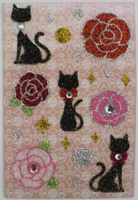 China Pinky Rose Cats Glitter Foam Stickers With Shinning Dimond Japanese Style for sale