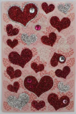 China DIY Crystal Sparkly Heart Shaped Stickers , Kids Red Glitter Heart Stickers for sale