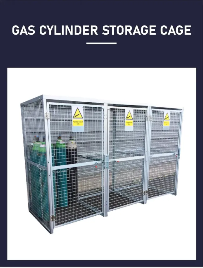 Front view of gas cylinder storage cage showing structural design