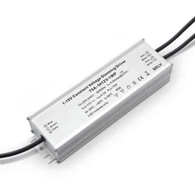 China IP65 LED Driver 12V/24V 75W Constant Voltage 1-10VPWM Outdoor Signal Dimming for sale