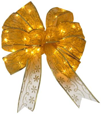 China 9 Inch Organza Gold Red Decorative LED Christmas Bow with Dual Color LED Lights for sale