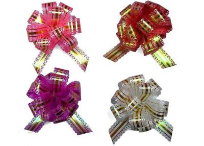 China PP gift wrapping pull ribbon gift bow for Fruit Baskets Packages in Gold line , Crimped , lace edge metallic ribbon for sale