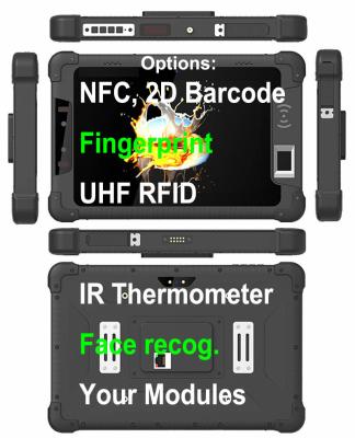 China MT6761 NFC RJ45 Puerto Lan Tableta resistente de 8 pulgadas RS232 Escáner de código de barras Reconocimiento facial UHF RFID en venta