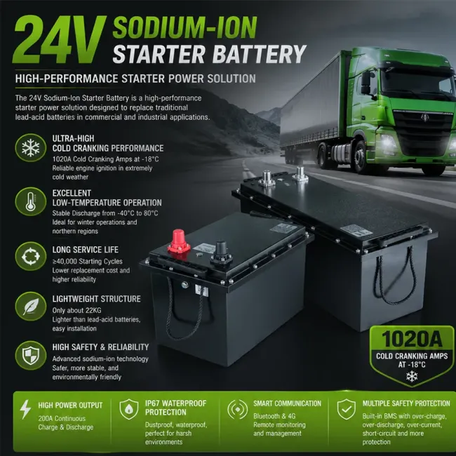 OEM Starter Sodium-Ion Battery 12V 24V Waterproof IP67 for Truck Bus EV
